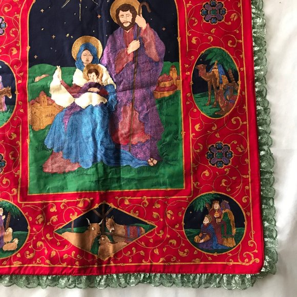 Vintage Holy Family Nativity Christmas Tapestry Wall Banner Decoration Handmade - Picture 6 of 16
